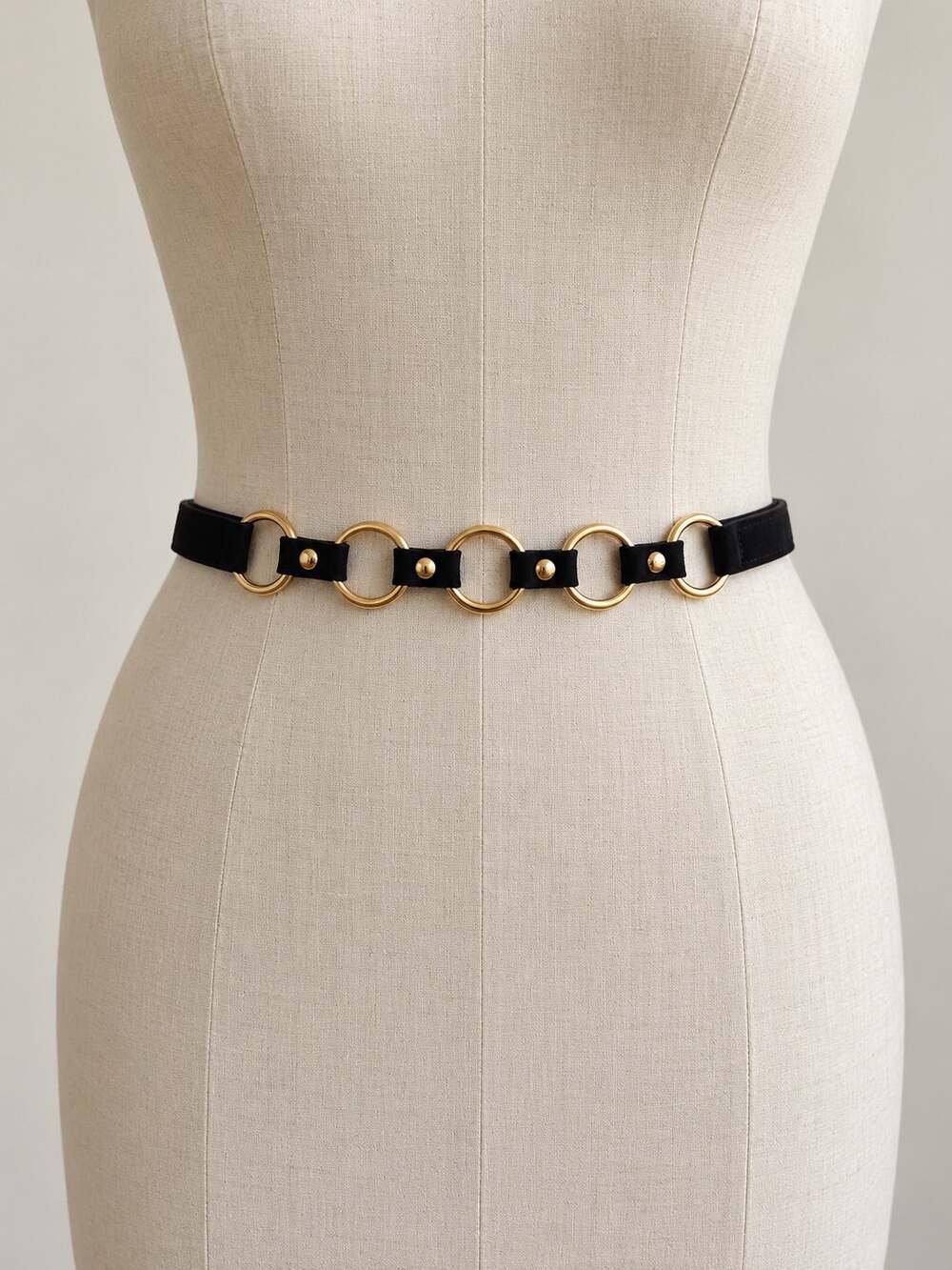 Vintage 90s St. John Black Gold Ring Chain Belt Size Small Designer